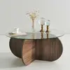 MENZZO Table basse design Venas D75cm Bois foncé et Verre Transparent