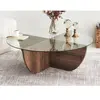 MENZZO Table basse design Sunac D90cm Verre Transparent et Bois foncé