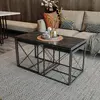 MENZZO Set de 3 tables basses gigognes style industriel Langkawa Métal Noir et Bois Effet marbre Noir