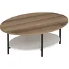 MENZZO Table basse ovale Mekong 60x90cm Métal Noir et Bois Blanc et Chêne clair