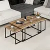 MENZZO Ensemble de 3 tables basses style industriel Langkawi Métal Noir et Bois foncé