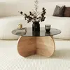 HANAH HOME Table basse en verre Bubble chêne - plateau effet fumé
