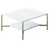MENZZO Table basse carrée Harmony 80x80cm Métal Or et Bois Blanc