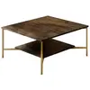 MENZZO Table basse carrée Harmony 80x80cm Métal Or et Bois foncé