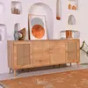MENZZO Buffet bas 4 portes avec cannage Lodim L180cm Chêne clair