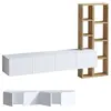 Calicosy Meuble Tv Suspendu 4 Portes Blanc Et Étagère Chêne L182 Cm