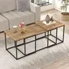 MENZZO Set de tables basses gigognes style industriel Dawit Bois clair et Métal Noir