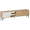 CALICOSY Meuble TV 3 portes et 2 niches décor chêne et blanc - L180 cm - 180 cm X 35,6 cm X 48 cm - FIONA