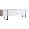 CALICOSY Meuble TV 2 portes rabattables L180 cm - 180 cm X 30 cm X 50 cm - Luxe - Blanc/ Or