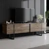 CALICOSY Meuble TV 2 portes rabattables L180 cm - 180 cm X 30 cm X 50 cm - Luxe - Noyer/ Noir