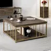 MENZZO Table basse carrée Olliana 90x90cm Bois foncé et Métal Or