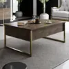 MENZZO Table basse Sibylle 60x90cm Métal Or et Bois foncé
