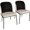 MENZZO Lot de 2 chaises Kymil Métal Noir et Velours Noir et Blanc crème