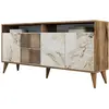 MENZZO Buffet en bois noyer et blanc effet marbre 4 portes Roma 160cm