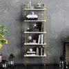MENZZO Étagère murale Zitron 5 tablettes Bois Effet marbre Blanc et Métal Or