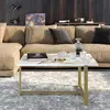 MENZZO Table basse Usiel L92xP64cm Métal Or et Bois Effet marbre Blanc