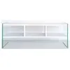 MENZZO Meuble TV 3 étagères Doris L120xH35cm Bois Blanc et Verre trompé Transparent