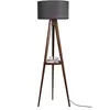 WALLITY Lampadaire trépied Lunctura 165cm Bois Marron et Tissu Gris TU