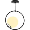 KOBO Living Ozaia - Suspension globe cerclé biais Bioxy Verre Blanc et Métal Noir
