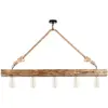 VENTE-UNIQUE Suspension 4 lampes alignées Jazmi 100cm Bois claire et Corde Beige TU