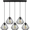 SPLENDOUR LIGHTING Suspension filaire 5 lampes diamants alignés en M Vivian 93cm Métal Noir