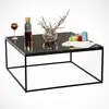 MENZZO Table basse Yasamin L75xH43cm Bois Effet marbre Noir et Métal Noir