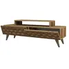 Meuble TV 2 portes battantes Dives 140cm Bois Motif Arabesque Naturel