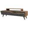MENZZO Meuble TV 2 portes battantes Dives 140cm Bois Motif Arabesque Bleu vert et Naturel