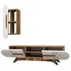 MENZZO Ensemble meuble TV et étagère Valei Bois et Blanc Motif Arabesque Noir