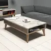 MENZZO Table basse Yemaya 105x60cm Bois Naturel et Blanc effet marbre