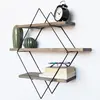 EMOB Wooden Art - Étagère 3 étages losange noyer/noir - 62x42x15 cm OS