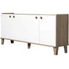 MENZZO Buffet bas 4 portes Niden 180cm Bois Blanc et Chêne clair