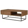 MENZZO Table basse 1 tiroir Stela L120xH43cm Métal Noir et Bois Naturel