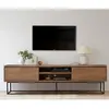 Meuble TV - MENZZO - Lodi - 180cm - Métal Noir - Bois Naturel - 2 Tiroirs