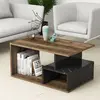 MENZZO Table basse Rudoka L90xH42cm Bois Naturel et Effet marbre Noir