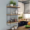 EMOB Étagère murale 3 plateaux l20xh66cm bois clair et métal noir