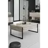 MENZZO Table basse Sibylle L90xH40cm Bois Effet travertin Beige et Métal Noir