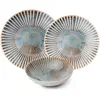 HERMIA Service de table 24 pièces Clams 100% Porcelaine Motif coquillage Bleu et Marron TU