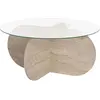 - Table basse ronde en verre Aeris travertine, verre transparent