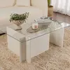 CALICOSY Table basse avec plateau en verre L105 cm - 105 cm X 65 cm X 40 cm - NOAH - Chêne blanc