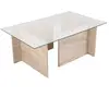 CALICOSY Table basse avec plateau en verre L105 cm - 105 cm X 65 cm X 40 cm - NOAH - Travertin