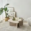 MENZZO Table basse gigogne 2 pièces Velda Effet travertin beige