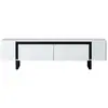MENZZO Meuble Tv design 2 portes basculantes Merany L180cm Bois Blanc et Métal Noir