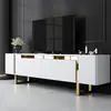 MENZZO Meuble Tv design 2 portes basculantes Merany L180cm Bois Blanc et Métal Or