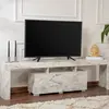 MULTIMARQUES Meuble tv moderne 2 portes L180cm Diapazon Effet Marbre blanc TU