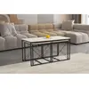 MULTIMARQUES Lot de 3 tables basses gigognes décor travertin et métal noir L100 cm