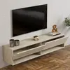 MULTIMARQUES Meuble tv suspendu 2 portes abattantes décor travertin l141 cm - arges