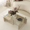 MENZZO Table basse design Kindy D105cm Verre Transparent et Effet travertin Beige