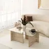 MENZZO Table basse design Kinda L105cm Verre Transparent et Effet travertin Beige