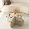 MENZZO Table basse ronde design d75cm verre transparent et effet travertin be